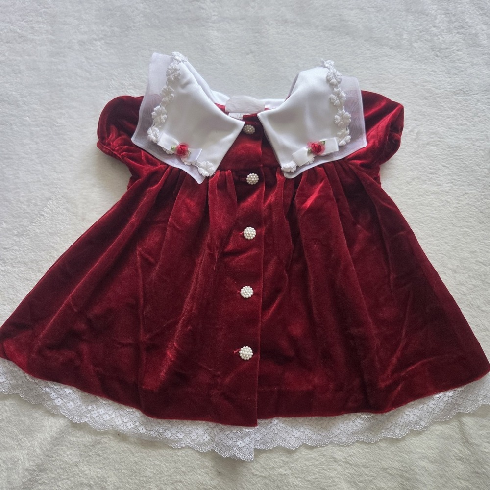 Vintage Bonnie Baby/Bonnie Jean 12 Month Red velvet holiday dress